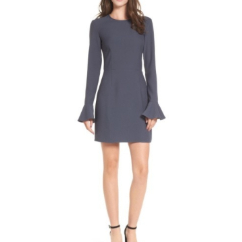 Leith Blue Gray Bell Sleeve Sheath Dress